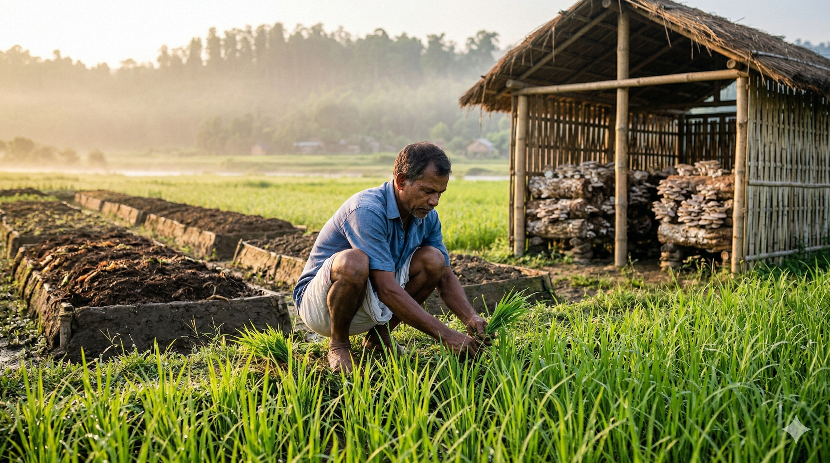 Agriculture — paddy fields and mushroom farming in Assam